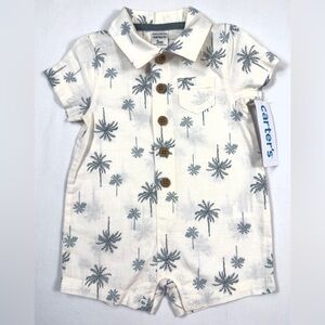 NWT CARTERS Boys Palm Tree Button Front Romper 3M Tropical Summer NEW
